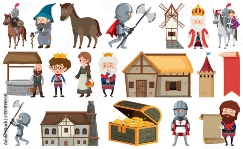 Medieval characters buildings set