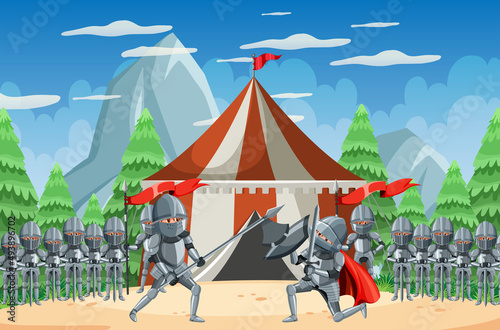 Medieval knight jousting tournament scene