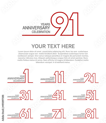 set anniversary logotype premium collection red color with outline style on white background