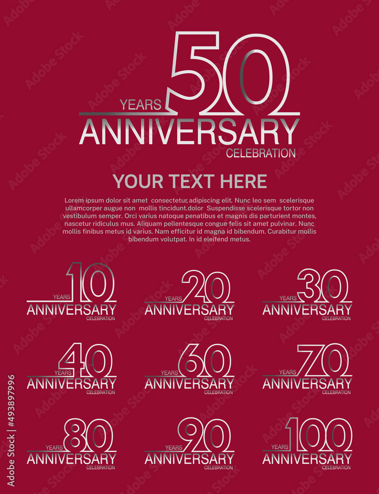 Fototapeta premium set anniversary logotype premium collection silver color with outline style on red background