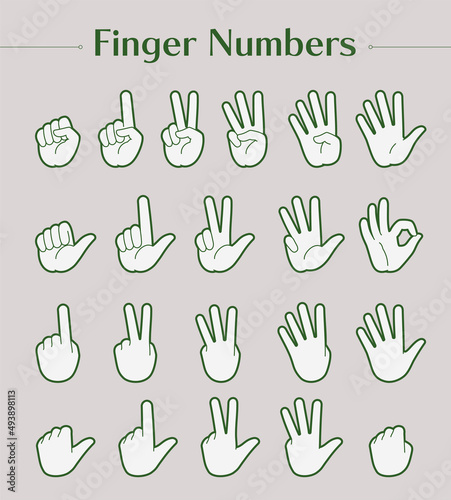 数を表すハンドサインのアイコン　ベクターイラスト