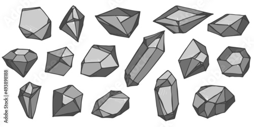 Hand drawn crystals set. Geometric gems diamonds vector illustrations collection. Colorful shard of glass. For geology, jewelry store, decoration, game, web.