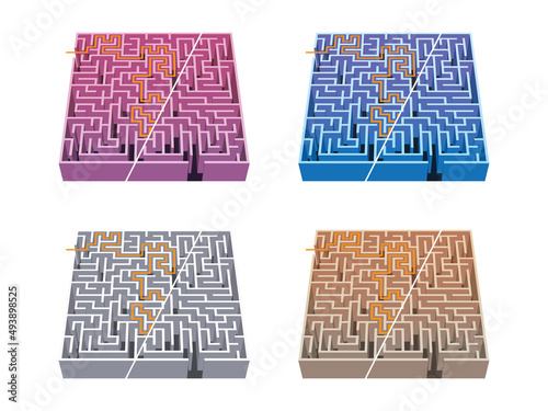4 colors labyrinth / maze 7 with solution game for kids (ID: 493898525)