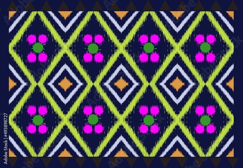 Ikat geometric pattern, texture, local pattern ethnic tribe abstract blue background