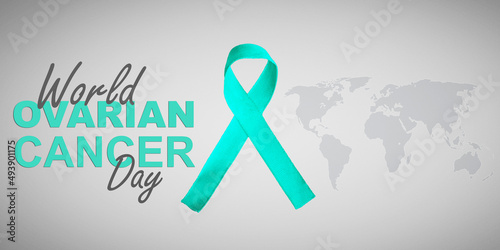 World ovarian cancer day text with world map