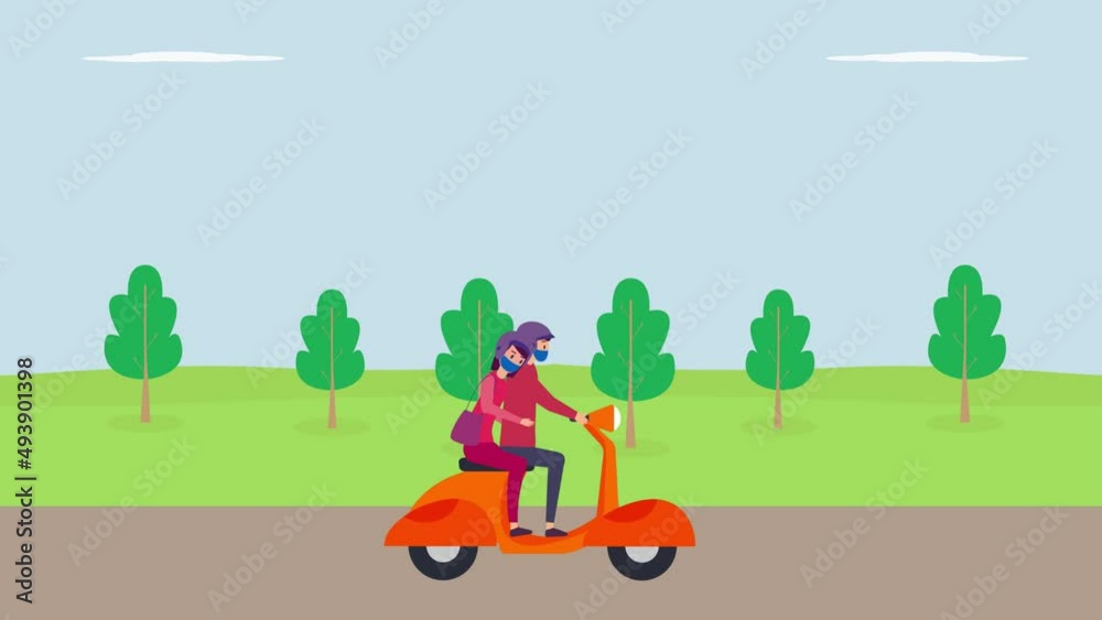 Young woman embracing her boyfriend on scooter