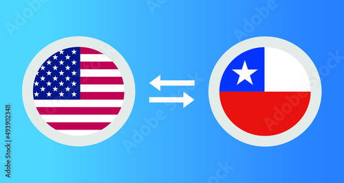 round icons with United States and Chile flag exchange rate concept graphic element Illustration template design
