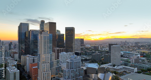 Los Angels downtown skyline  panoramic city skyscrapers. Downtown cityscape of Lod Angeles.