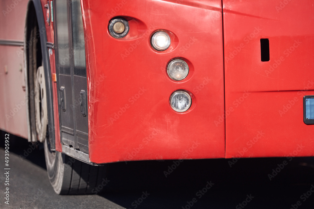 Public transportation bus in urban surroundings. Public transportation bus in urban surroundings.