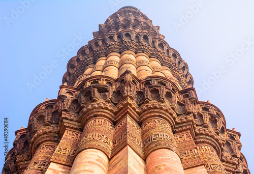 Qutub (Qutb) Minar, the tallest free-standing stone tower in the world, and the tallest minaret in India, constructed with red sandstone and marble in 1199 AD. Unesco World Heritage. India photo