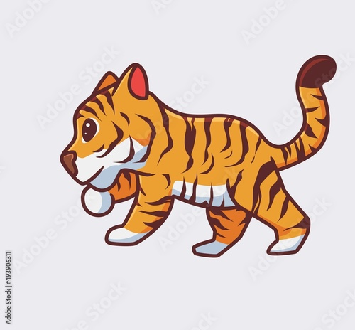 cute tiger walking calm. isolated cartoon animal nature illustration. Flat Style suitable for Sticker Icon Design Premium Logo vector. Mascot Character