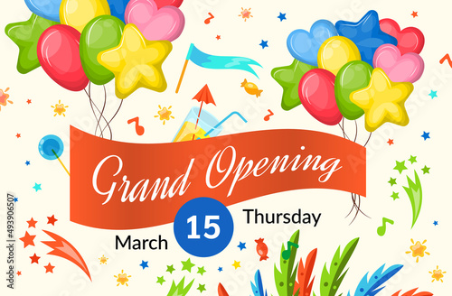 Grand opening label typography graphic design. Grand opening invitation