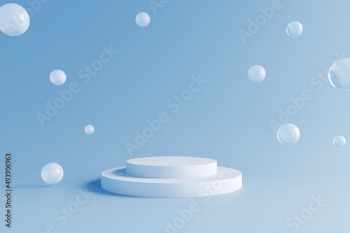 White podium with white bubbles for product presentation. 3D rendering  3D illustration