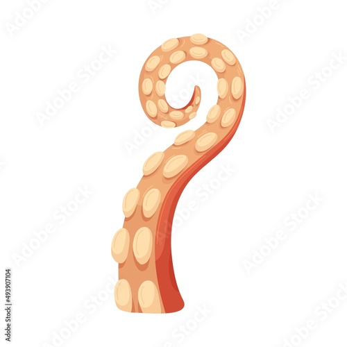 Octopus kraken tentacle with suckers. Sea water monsters arm. Underwater squids limb catching. Giant leg of marine animal, cuttlefish. Flat graphic vector illustration isolated on white background