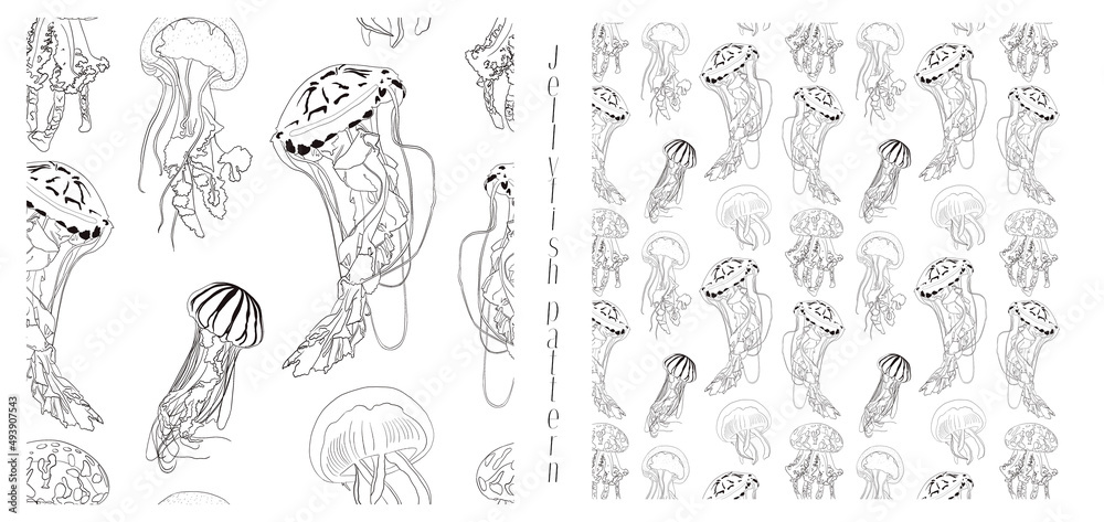 Vector sealife pattern with an underwater animal: jellyfish. Nice illustration for background, print, fabric, wallpaper.