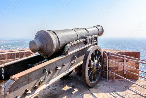 An old historical cannon used in past for the safeguard of Mehrangarh fort from invaders in the city of Jodhpur photo
