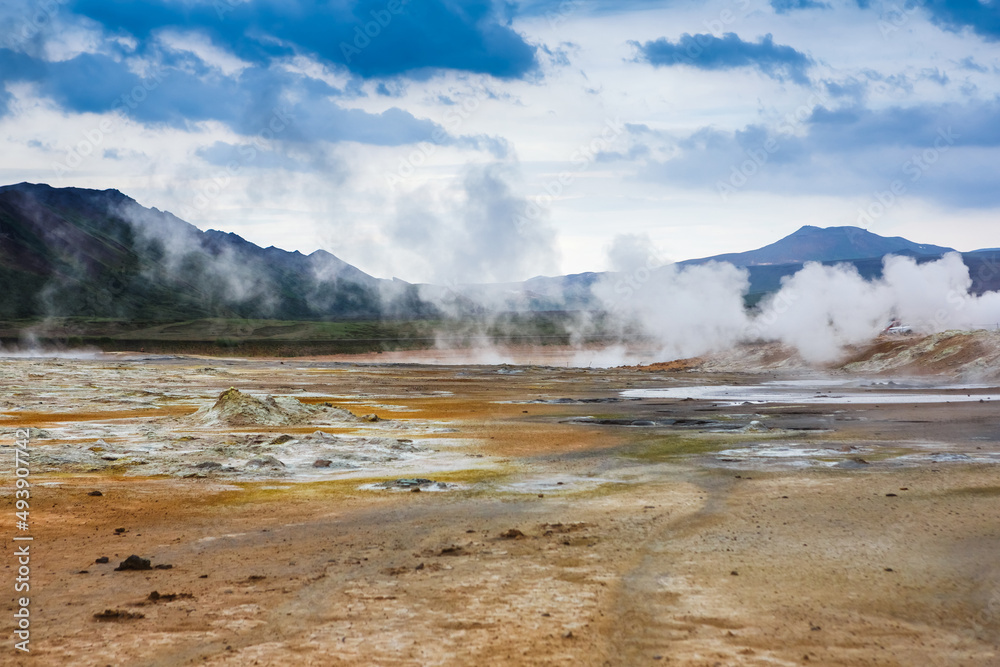 Landscape view of geothermal smoking field, Iceland Landscape view of geothermal smoking field, Iceland
