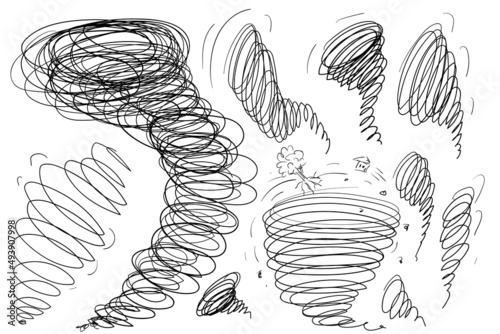 Hand Drawn Tornado, Sketched Doodle Whirlwind, Scribble Swirl