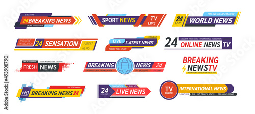 TV title news bar logos, news feeds, television, radio channels.