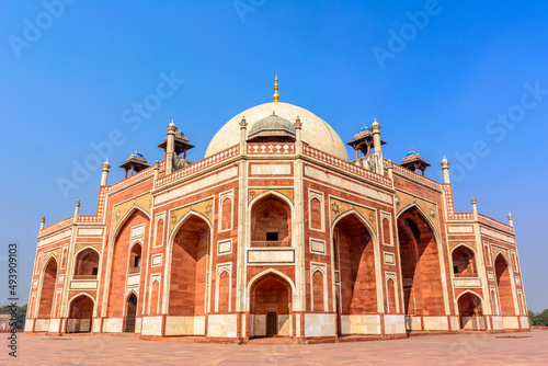 Humayun's tomb of Mughal Emperor Humayun designed by Persian architect Mirak Mirza Ghiyas in New Delhi, India.