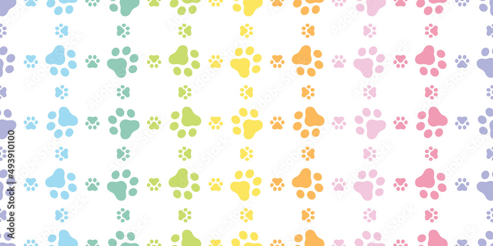 dog paw seamless pattern cat footprint rainbow color french bulldog icon vector puppy kitten cartoon doodle isolated repeat wallpaper tile background illustration design clip art