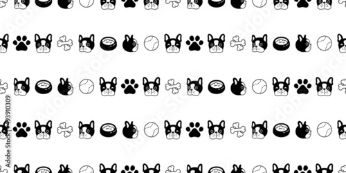 dog seamless pattern french bulldog vector paw footprint pet food bowl puppy breed character cartoon repeat wallpaper isolated tile background doodle illustration design clip art