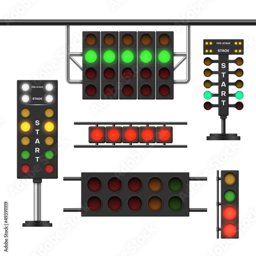 Collection realistic traffic lights for racing vector race street light sport car challenge