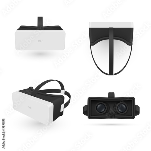 Virtual reality glasses collection vector illustration. Set VR goggles front, side, top, inside view