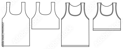 Basic tank top for men or women.Fashion technical sketches.Mockup template.Short and long.Technical drawing.Outline fashion.Cartoon vector illustration.Sign, symbol, icon or logo isolated.