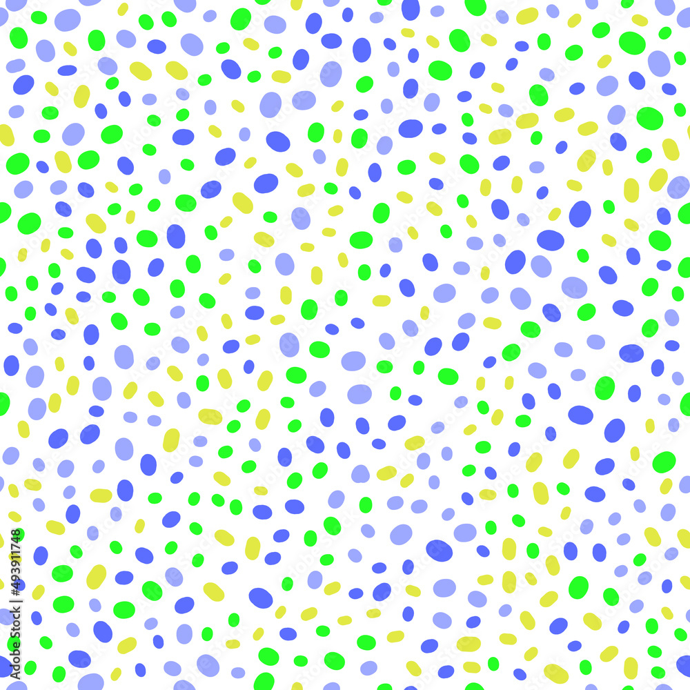 Bright multicolored pattern. Blue, yellow, cyan and green spots on a white background. Seamless vector texture design. Bright multicolored pattern. Blue, yellow, cyan and green spots on a white background. Seamless vector texture design.