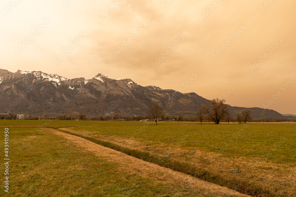 Sahara dust over the rhine valley in Liechtenstein Sahara dust over the rhine valley in Liechtenstein