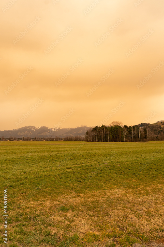Sahara dust over the rhine valley in Liechtenstein