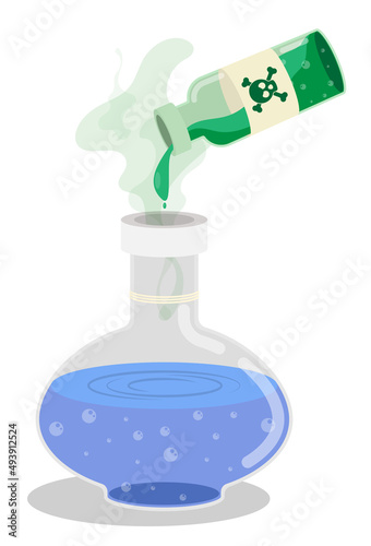 drop of poison dripping from glass test tube. Hazardous substance. Making Dangerous Witch Potion. Cartoon vector isolated on white back