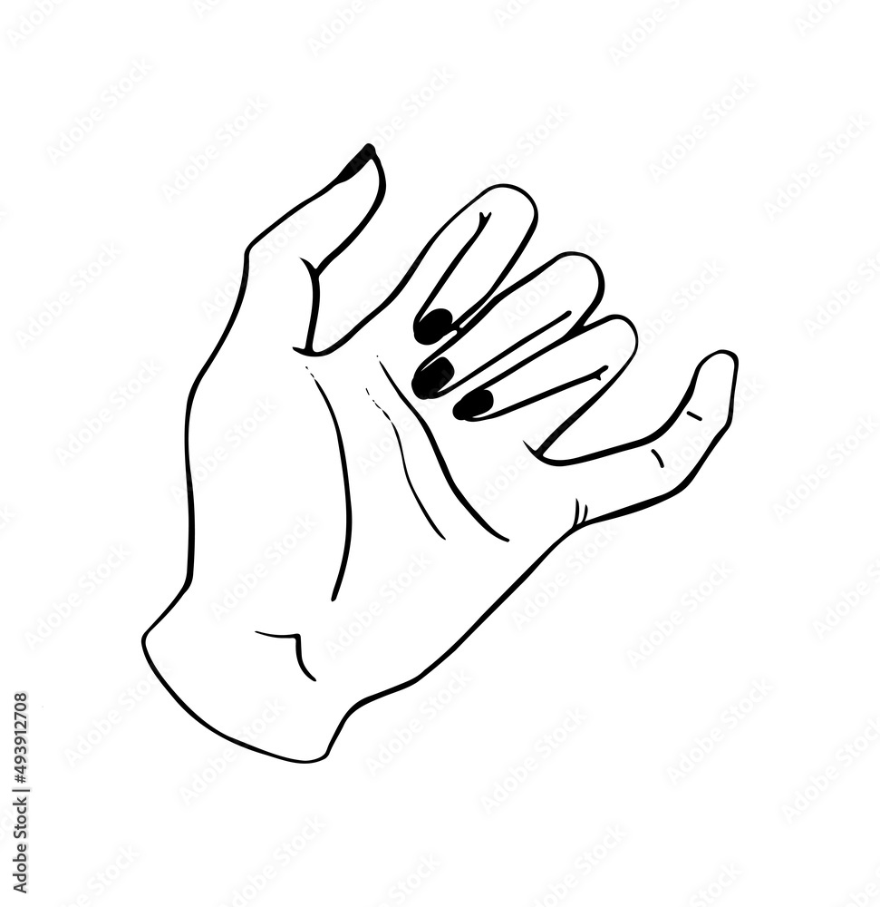 Pinky sketch. Doodle hand with little finger. Vector sketch illustration isolated on white background.
