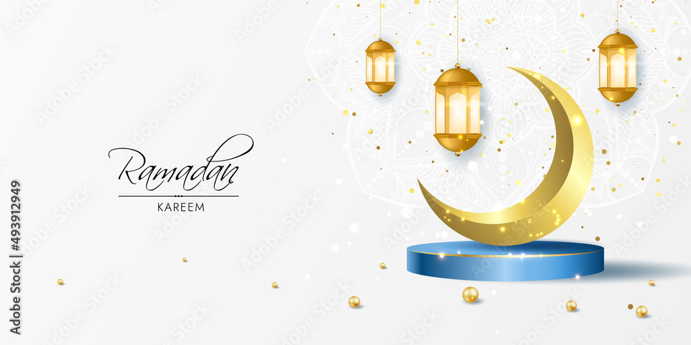 Fototapeta premium Ramadan Kareem Arabic calligraphy, Ramadan Kareem beautiful greeting card with arabic calligraphy, template for menu, invitation, poster, banner, card for the celebration of Muslim community festival