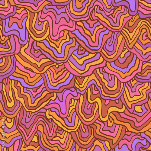 Abstract colorful retro seamless pattern. Vintage multicolored vector illustration. Fluid lines print for fabric, stationery, any surface. Marbled texture, liquid stripes