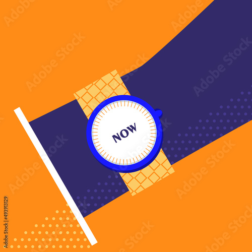 Work and rest. Modern poster design with the concept of rest for further development. Image of a clock with a call to action and do not put off opportunities for tomorrow