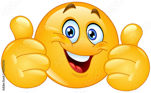 Happy emoji emoticon showing double thumbs up like  photo