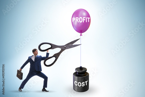 Concept of profit and cost with businessman