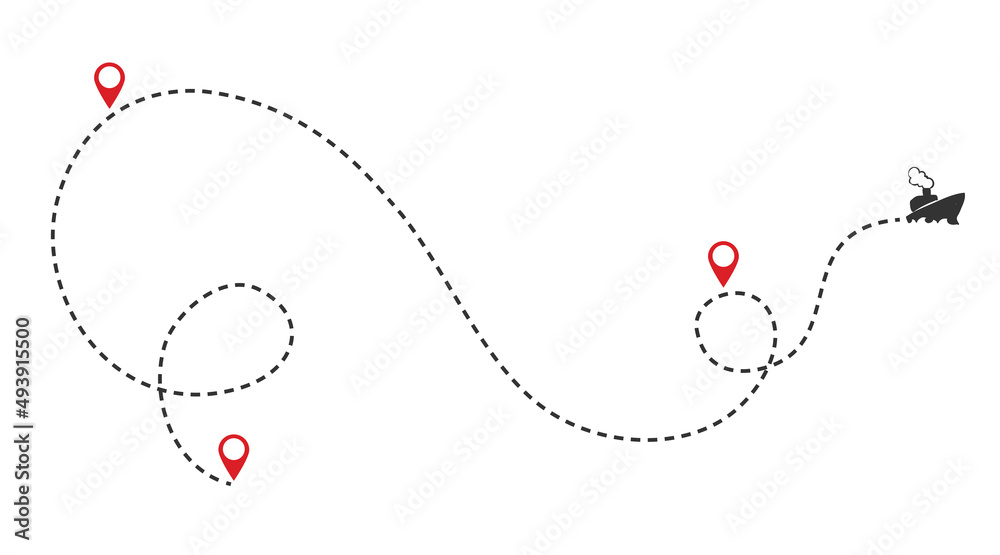 International shipping over seas. Ship on the route with pointers. Vector International shipping over seas. Ship on the route with pointers. Vector