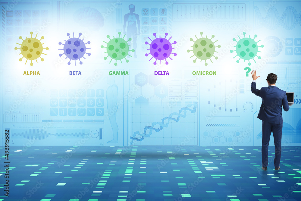 Concept of new covid 19 variants with businessman Concept of new covid 19 variants with businessman