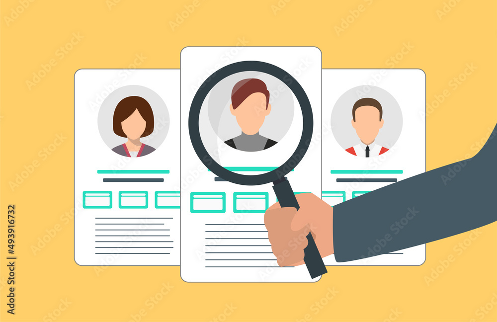 Searching profiles concept with different accounts and magnifying glass. Searching profiles concept with different accounts and magnifying glass.