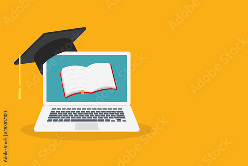 Online learning. Concept of webinar, business online training, education on computer or e-learning concept, video tutorial illustration. 