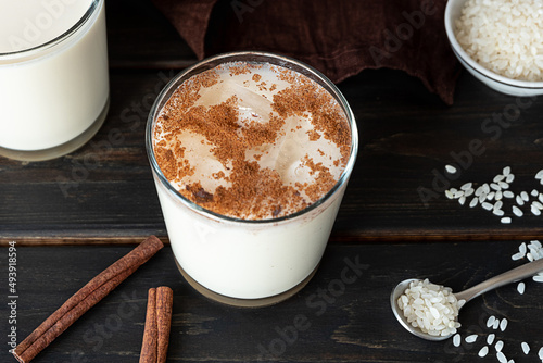 Homemade orchata with cinnamon and ice