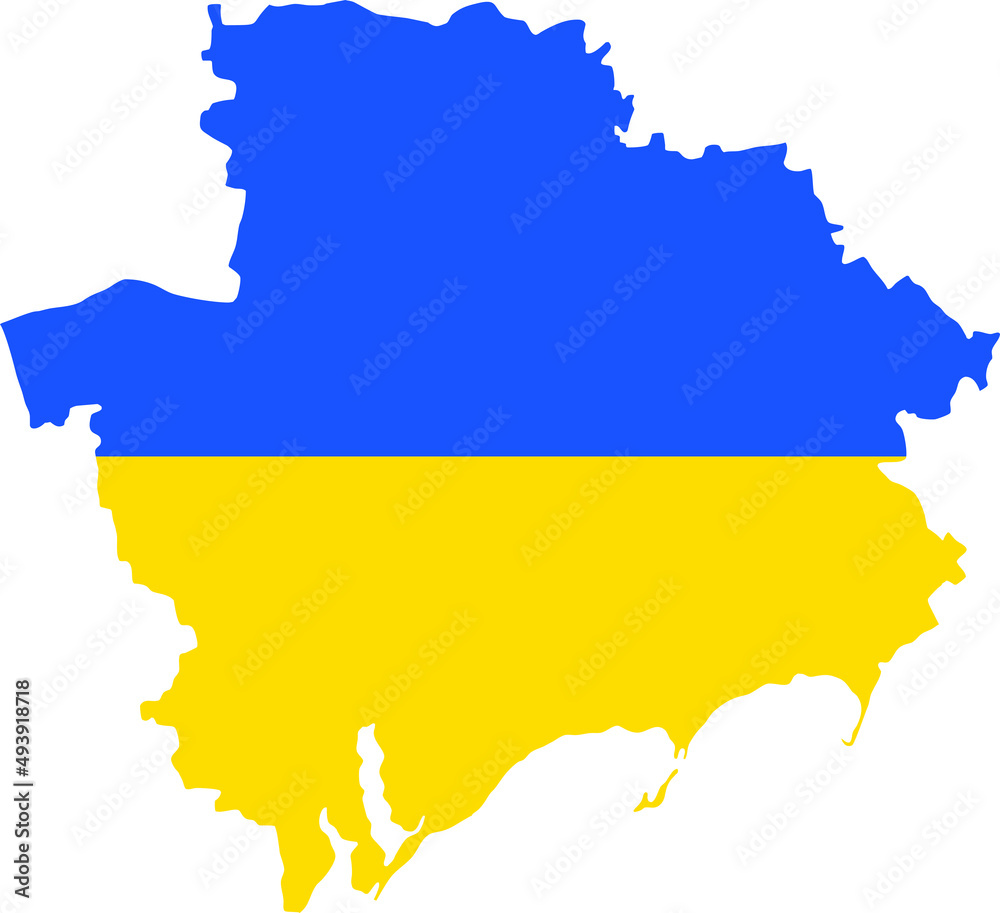 Flat vector map of the Ukrainian administrative area  of ZAPORIZHIA OBLAST combined with official flag of UKRAINE