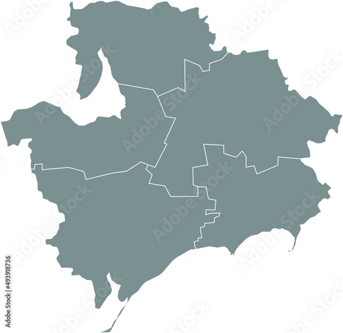 Gray flat blank vector map of raion areas of the  Ukrainian administrative area of ZAPORIZHIA OBLAST  UKRAINE with white  border lines of its raions
