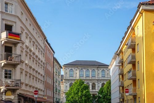 Germany, Bavaria, Munich, Townhouses with Academy of Fine Arts in background photo