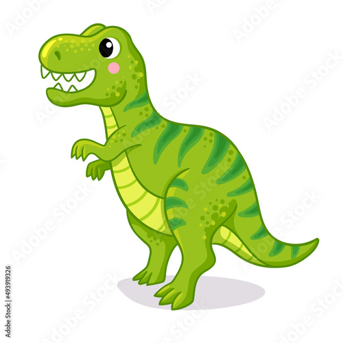 Vector illustration with tyrannosaurus rex isolated. Green dinosaur allosaurus in cartoon style. © svaga