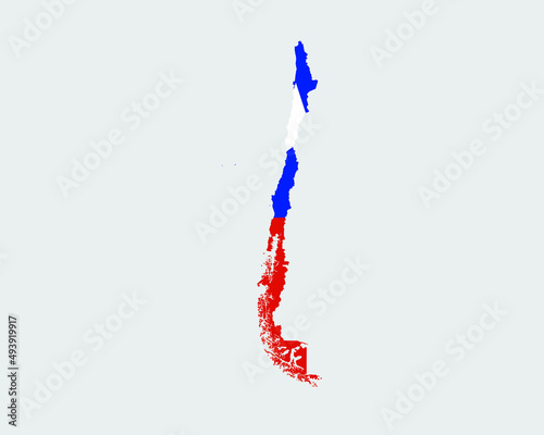 Chile Map Flag. Map of Chile with the Chilean Country Flag. Vector Illustration.