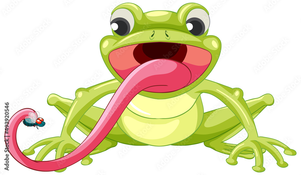 A frog catching insect in cartoon style Stock Vector